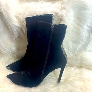Steve Madden Suede Heeled Booties with Rhinestone Accents